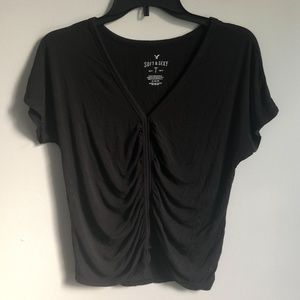American Eagle Black Cinched Soft and Sexy T-Shirt